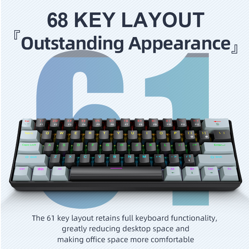 Keyboard Gaming Blue Switch - APAYADO K61 미니 기계식 키보드, 유선,