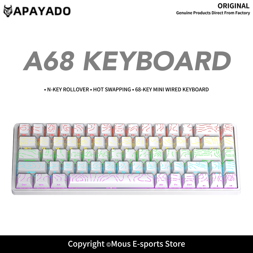 Keyboard Gaming Blue Switch - APAYADO A68 유선 기계식 키보드 핫