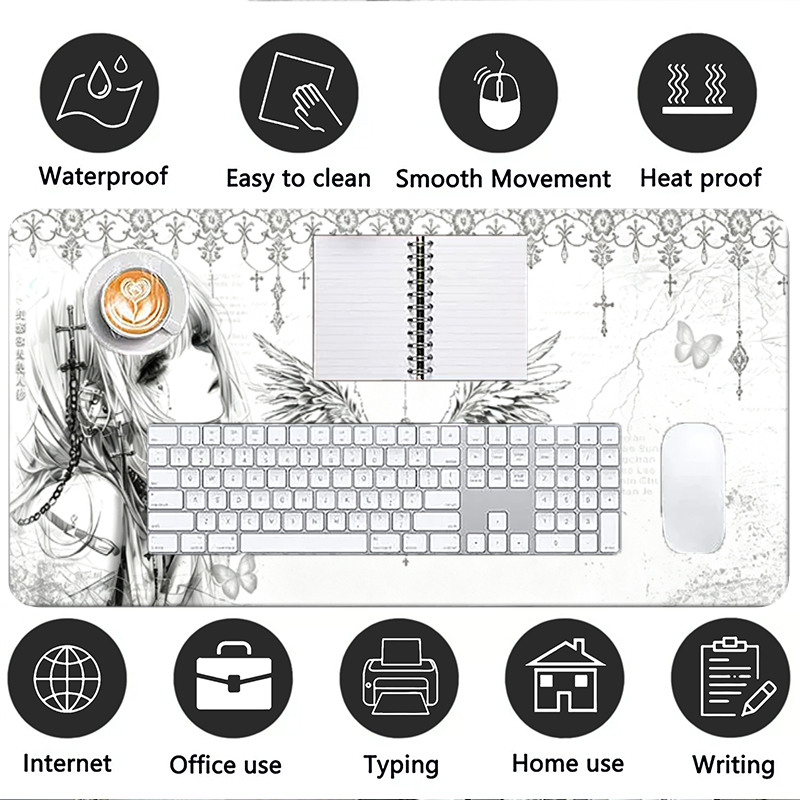 가죽 마우스 패드 블랙 화이트 애니메이션 미학 천사 소 - Gaming Keyboard Nearby 리뷰 및 가격